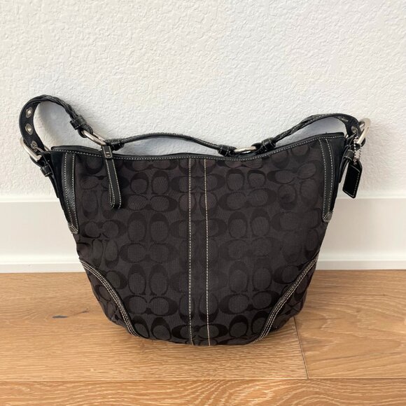 Vintage Coach Purse Hobo Signature Shoulder Bag Black Monogram 6279 Y2K - Picture 3 of 11